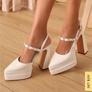 Lulus Dayla White Pearl Ankle Strap Pumps